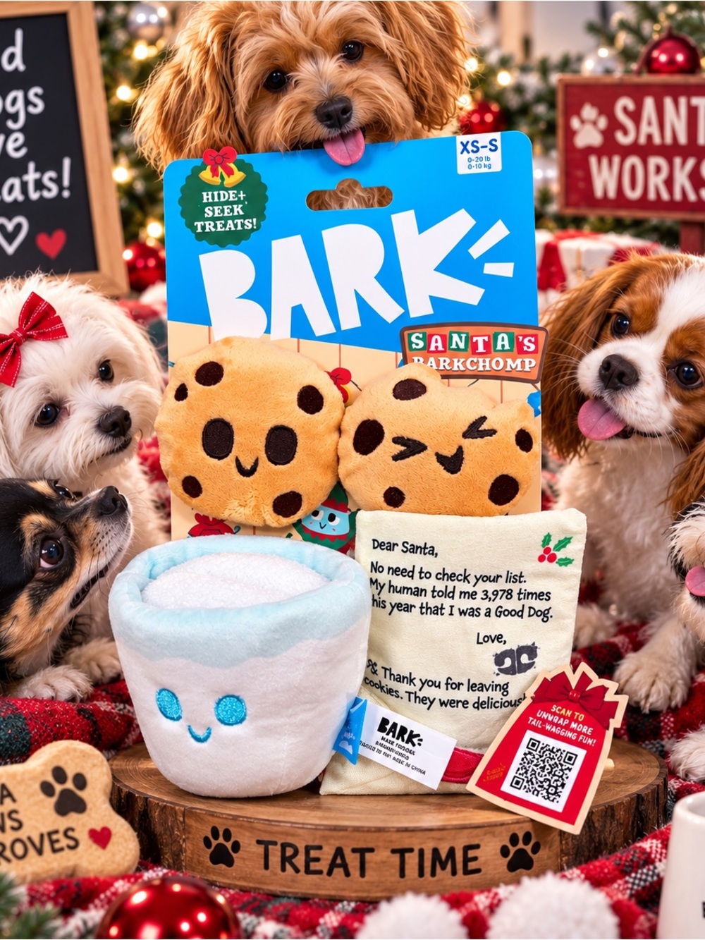 Bark Holiday Cookie & Cocoa Plush Toy Set - Brown, White, Light Blue